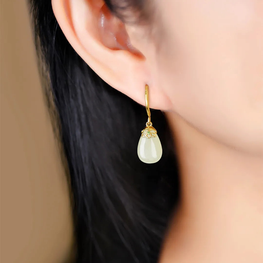 Boucles d'Oreilles Jade "Apaisement d'Or" Argent Doré Or