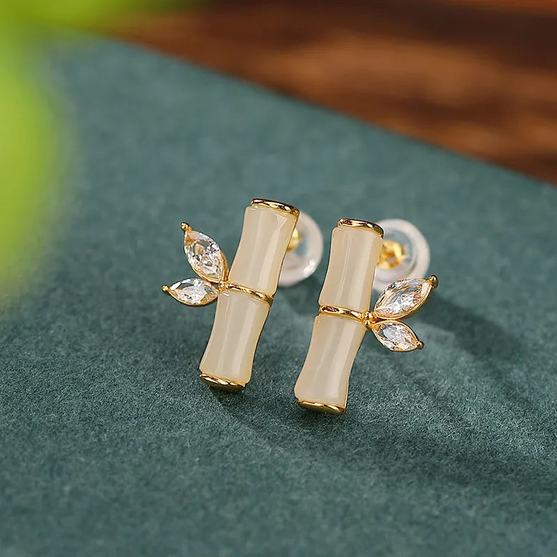 Pendientes Jade "Bambú Encantador" Plata Dorada Oro