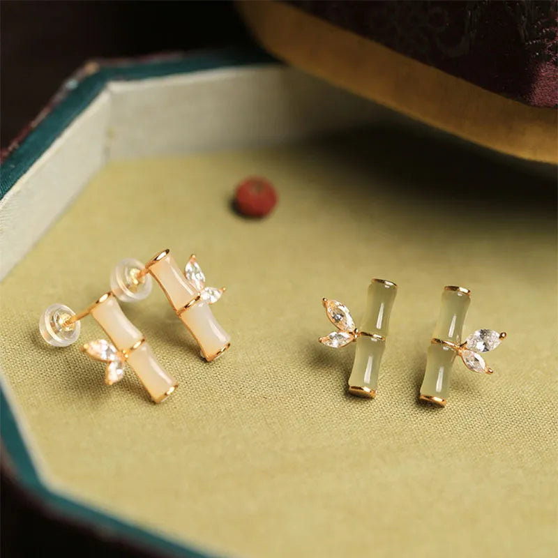Pendientes Jade "Bambú Encantador" Plata Dorada Oro