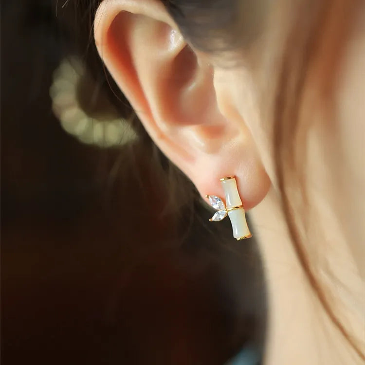 Pendientes Jade "Bambú Encantador" Plata Dorada Oro