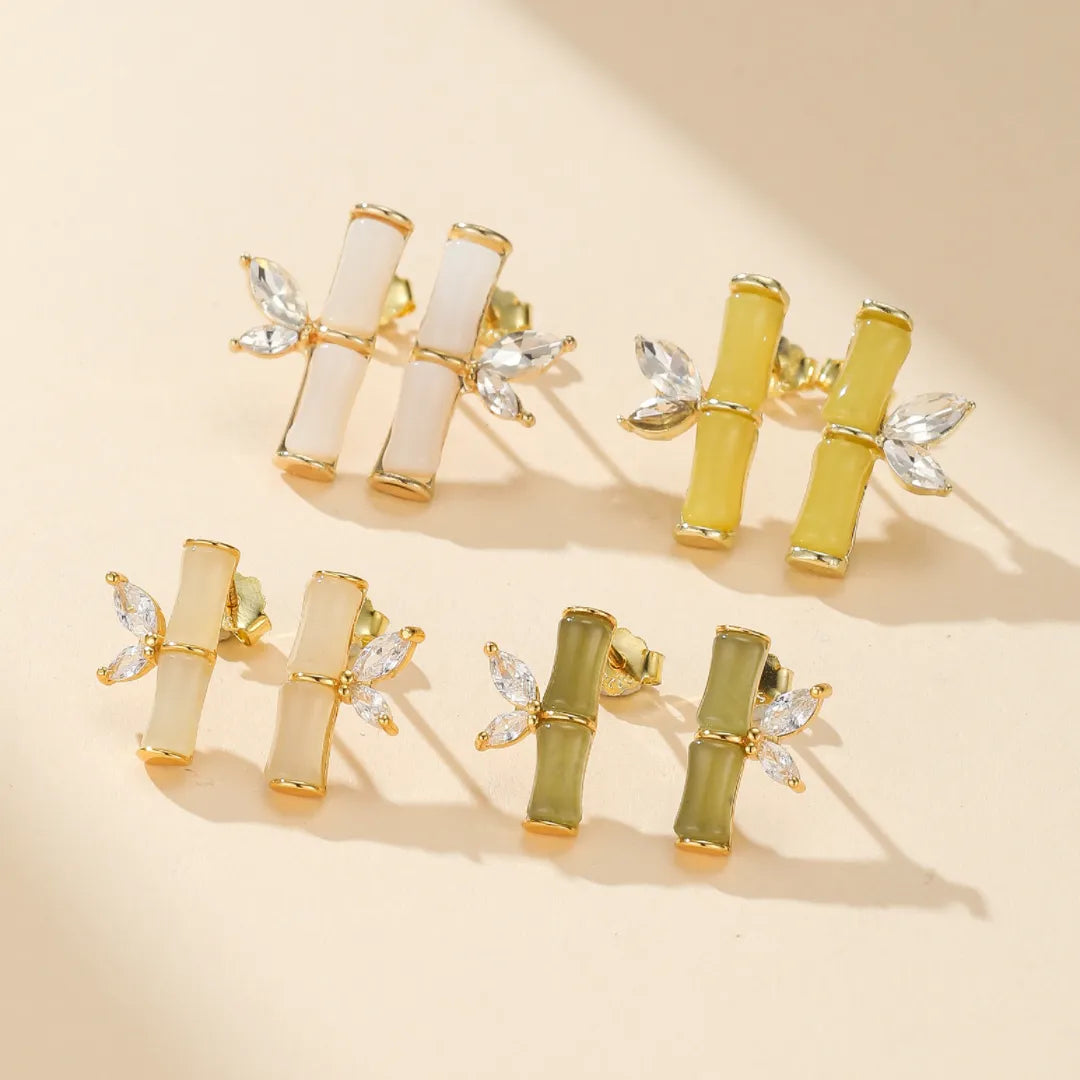 Pendientes Jade "Bambú Encantador" Plata Dorada Oro