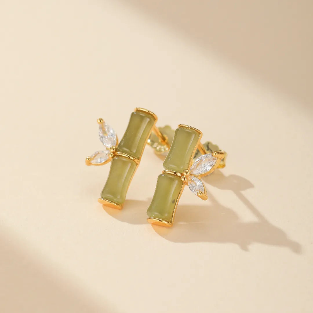 Pendientes Jade "Bambú Encantador" Plata Dorada Oro