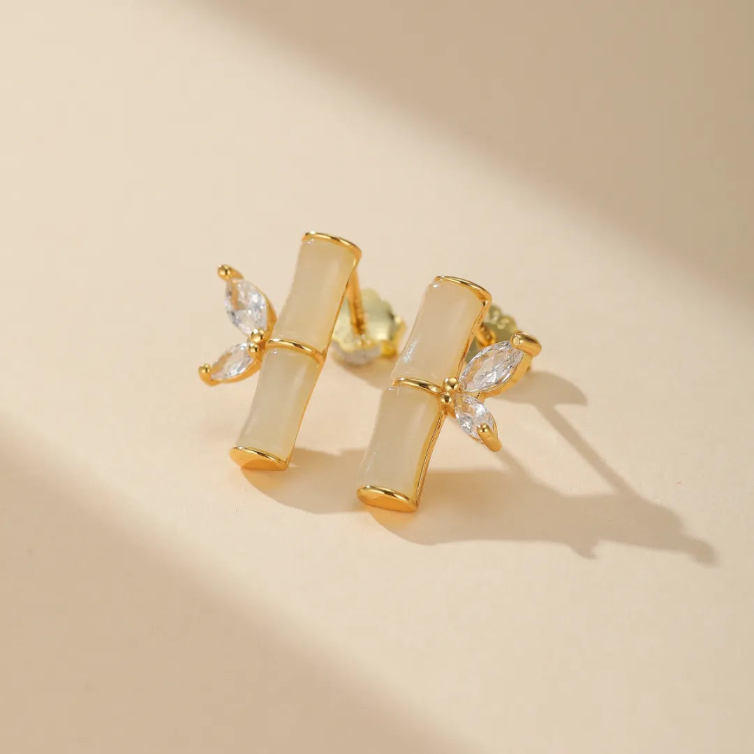Pendientes Jade "Bambú Encantador" Plata Dorada Oro