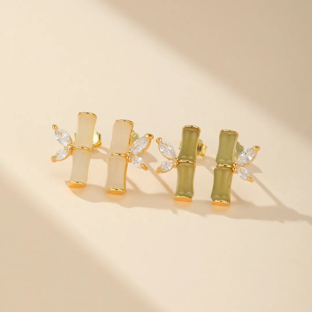Pendientes Jade "Bambú Encantador" Plata Dorada Oro