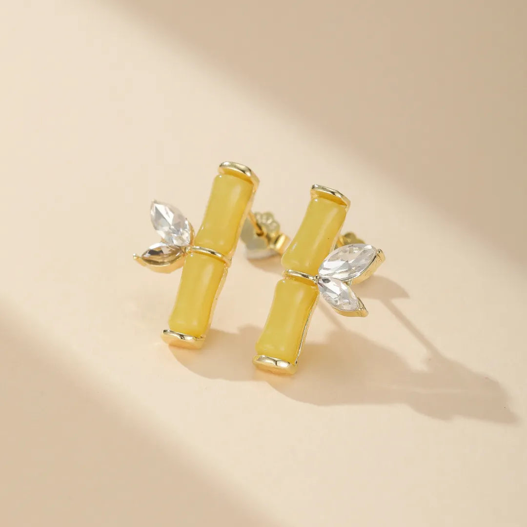 Pendientes Jade "Bambú Encantador" Plata Dorada Oro