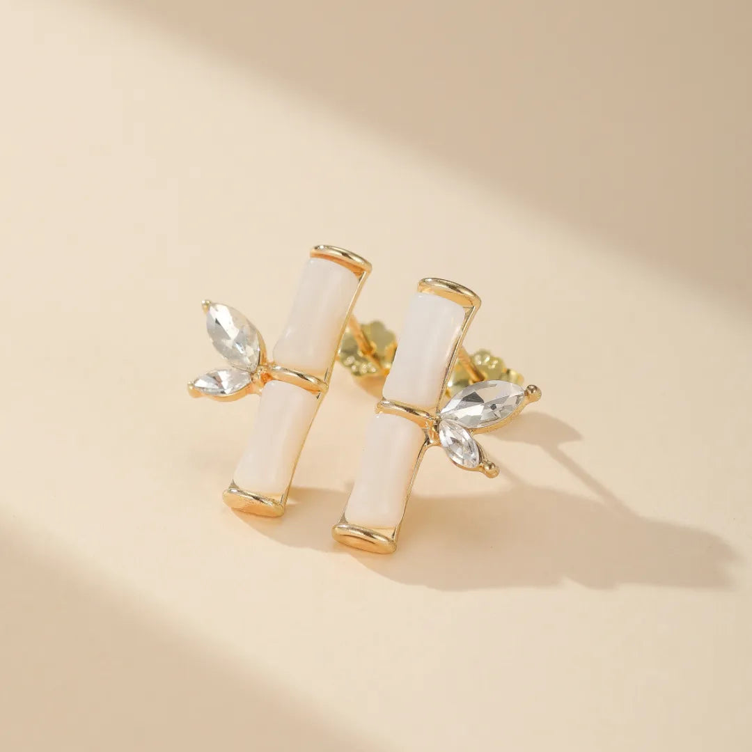 Pendientes Jade "Bambú Encantador" Plata Dorada Oro