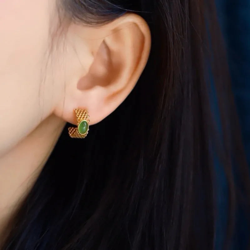 Boucles d'Oreilles Jade "Charme Discret" Argent Doré Or
