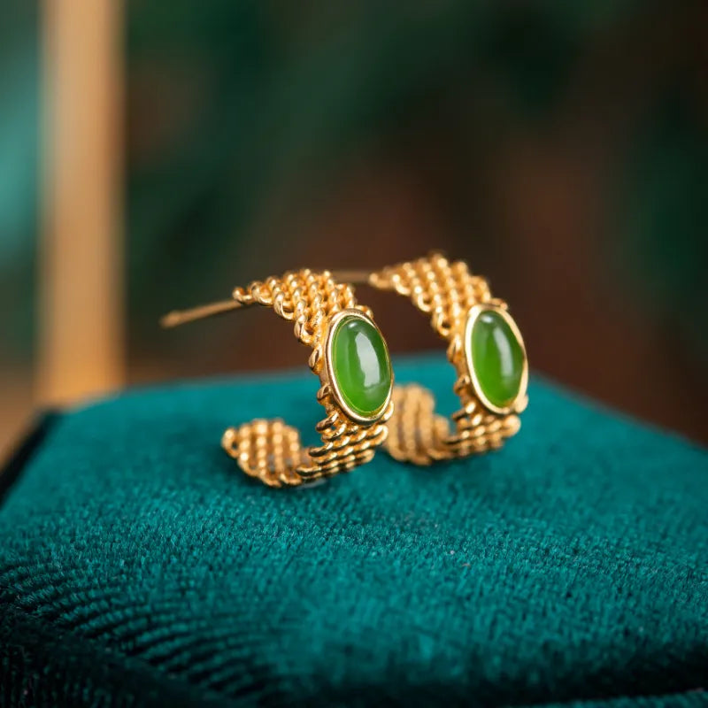 Boucles d'Oreilles Jade "Charme Discret" Argent Doré Or
