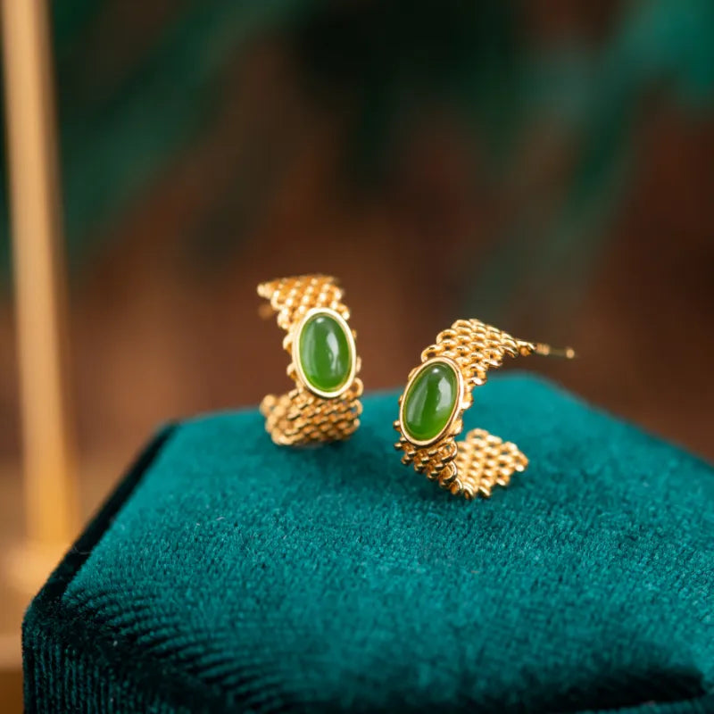 Boucles d'Oreilles Jade "Charme Discret" Argent Doré Or