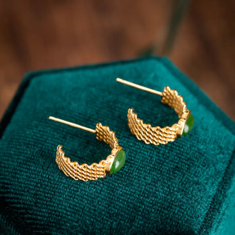 Boucles d'Oreilles Jade "Charme Discret" Argent Doré Or