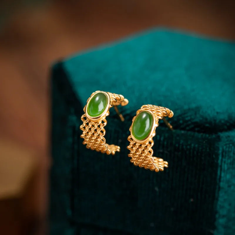 Boucles d'Oreilles Jade "Charme Discret" Argent Doré Or