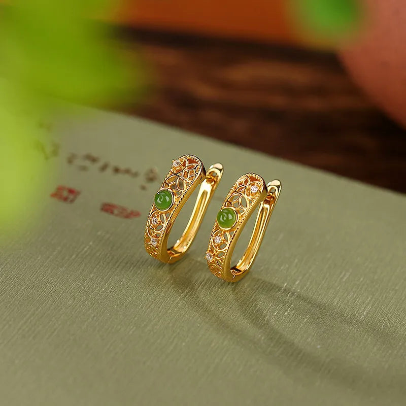 Boucles d'Oreilles Jade "Élégance Antique" Argent Doré Or