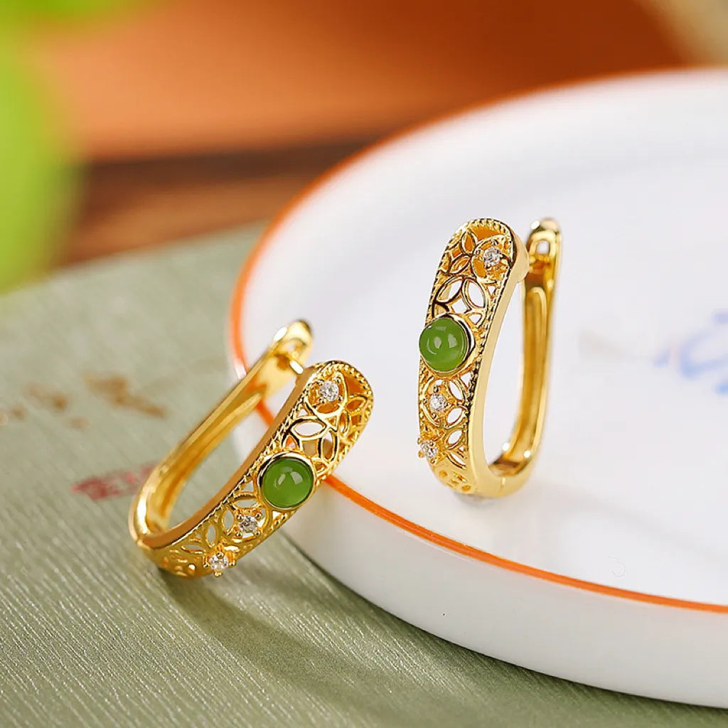 Boucles d'Oreilles Jade "Élégance Antique" Argent Doré Or