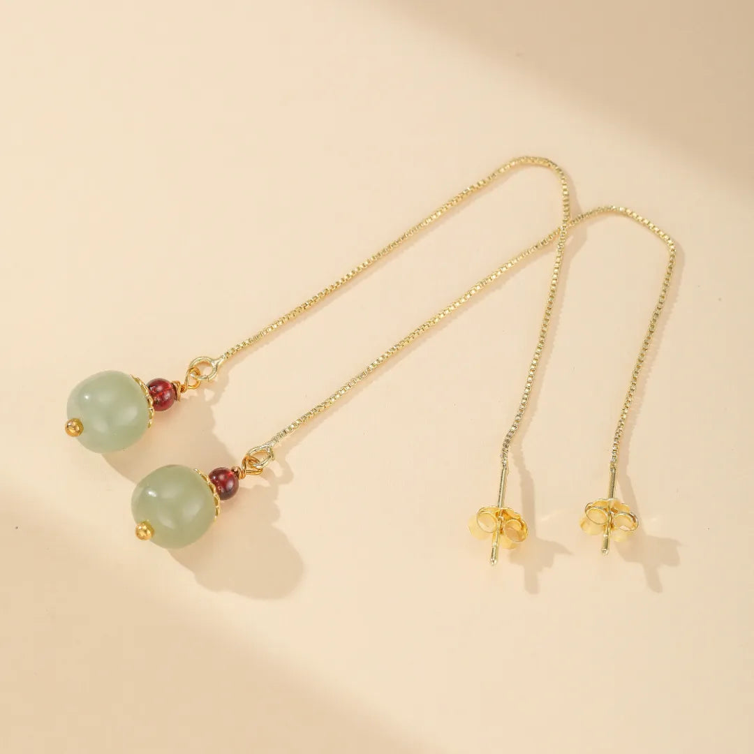 Boucles d'Oreilles Jade et Agate "Fruit d'Abondance" Argent Doré Or