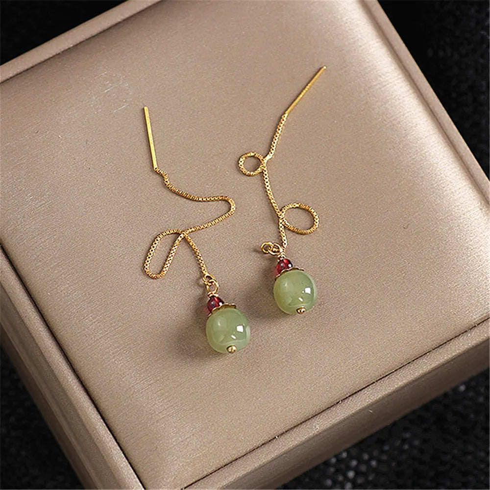 Boucles d'Oreilles Jade et Agate "Fruit d'Abondance" Argent Doré Or