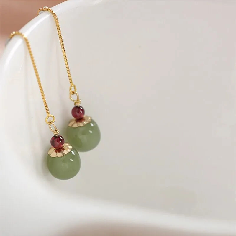 Boucles d'Oreilles Jade et Agate "Fruit d'Abondance" Argent Doré Or