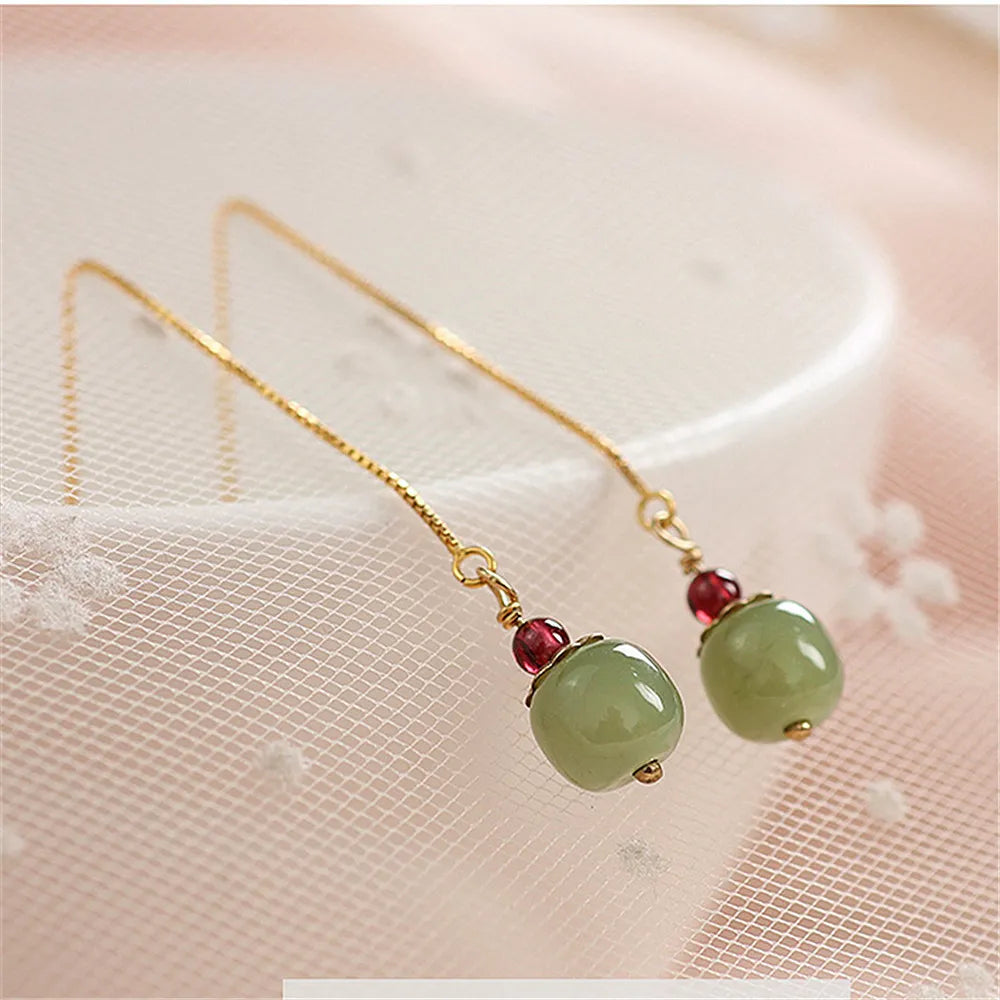 Boucles d'Oreilles Jade et Agate "Fruit d'Abondance" Argent Doré Or