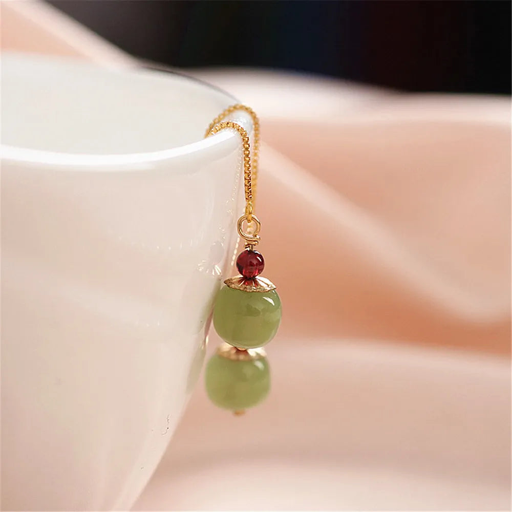 Boucles d'Oreilles Jade et Agate "Fruit d'Abondance" Argent Doré Or