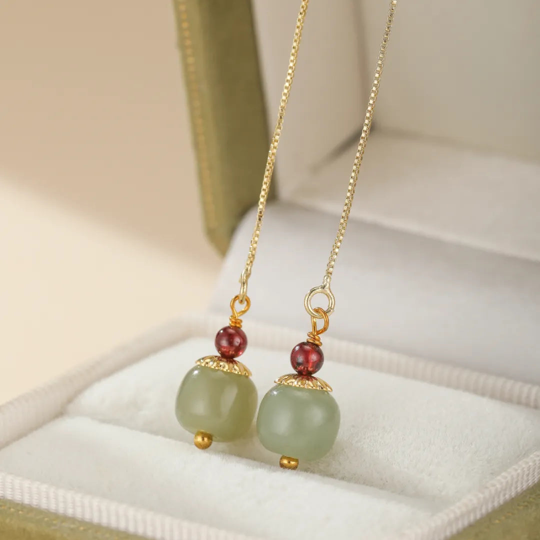Boucles d'Oreilles Jade et Agate "Fruit d'Abondance" Argent Doré Or