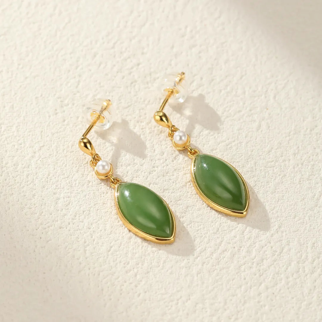 Boucles d’Oreilles Jade et Perle “Élégance Naturelle” Argent Doré Or 18K