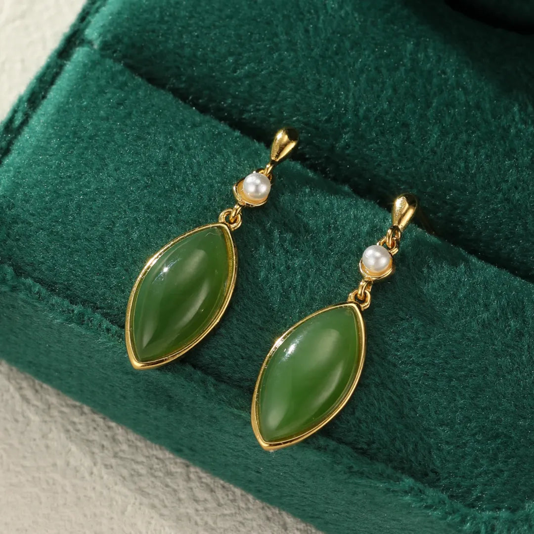 Boucles d’Oreilles Jade et Perle “Élégance Naturelle” Argent Doré Or 18K