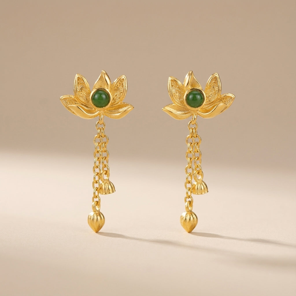 Orecchini Giada Lotus "Lotus d'Oro" Argento Dorato Oro