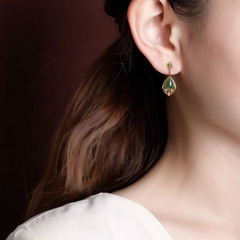 Boucles d'Oreilles Jade "Nature Douce" Argent Doré Or