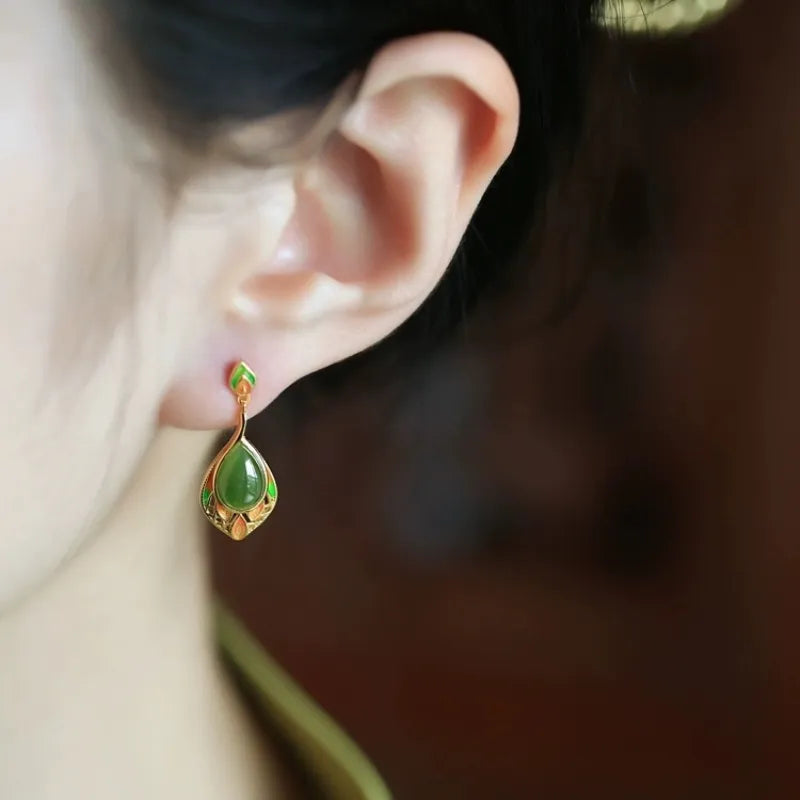 Boucles d'Oreilles Jade "Nature Douce" Argent Doré Or