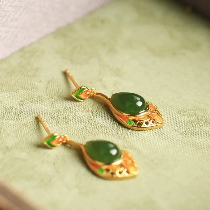 Boucles d'Oreilles Jade "Nature Douce" Argent Doré Or