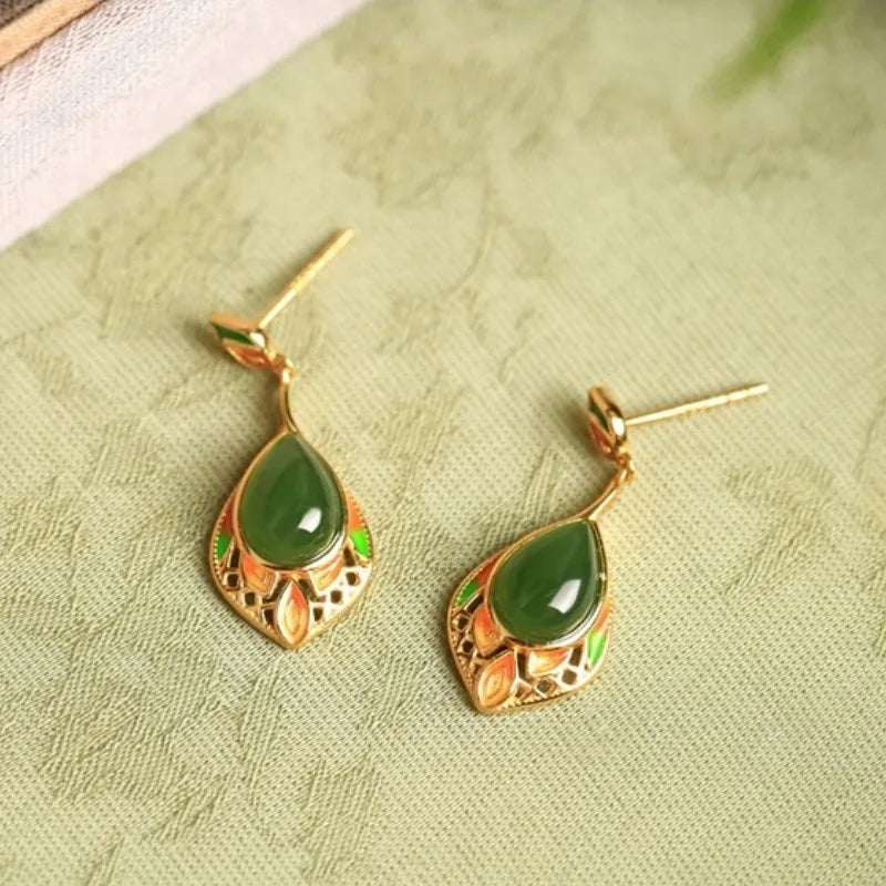 Boucles d'Oreilles Jade "Nature Douce" Argent Doré Or
