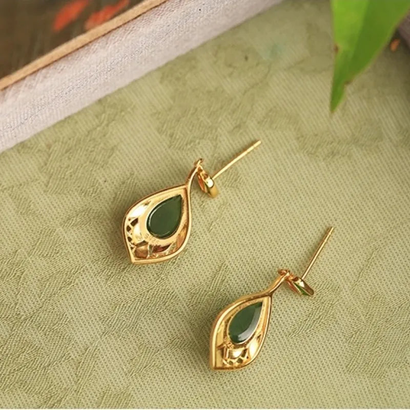 Boucles d'Oreilles Jade "Nature Douce" Argent Doré Or