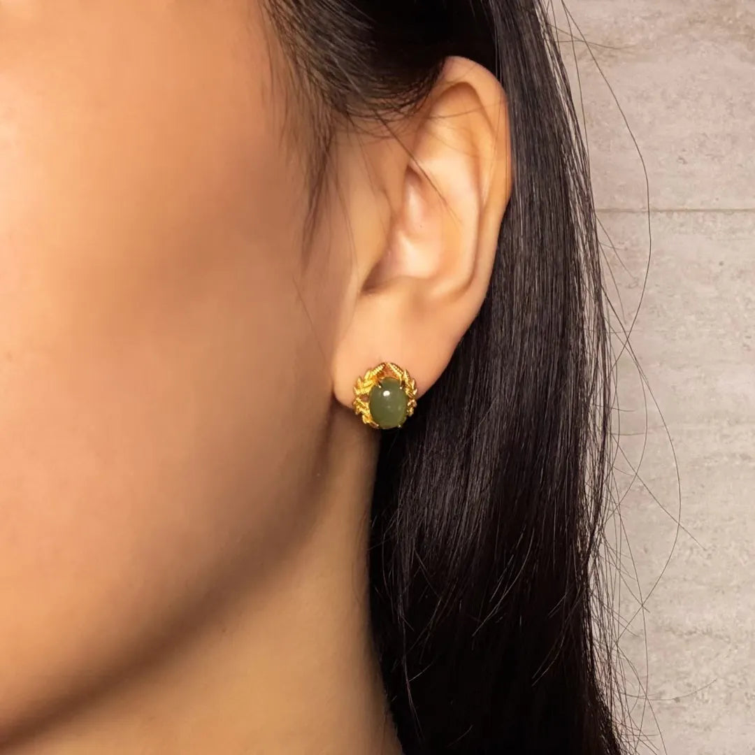 Boucles d'Oreilles Jade "Reine d'Équilibre" Argent Doré Or
