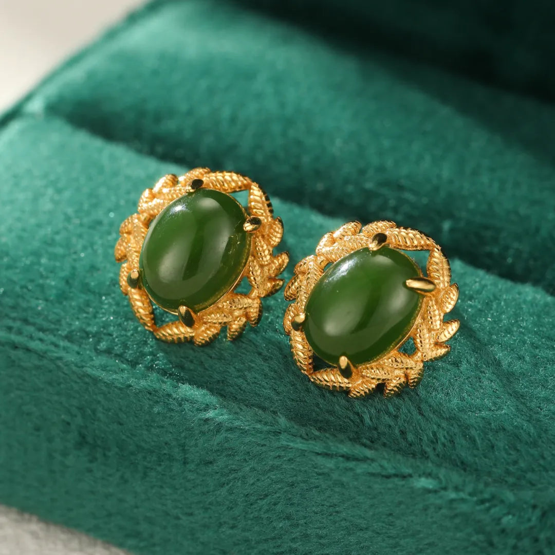 Boucles d'Oreilles Jade "Reine d'Équilibre" Argent Doré Or