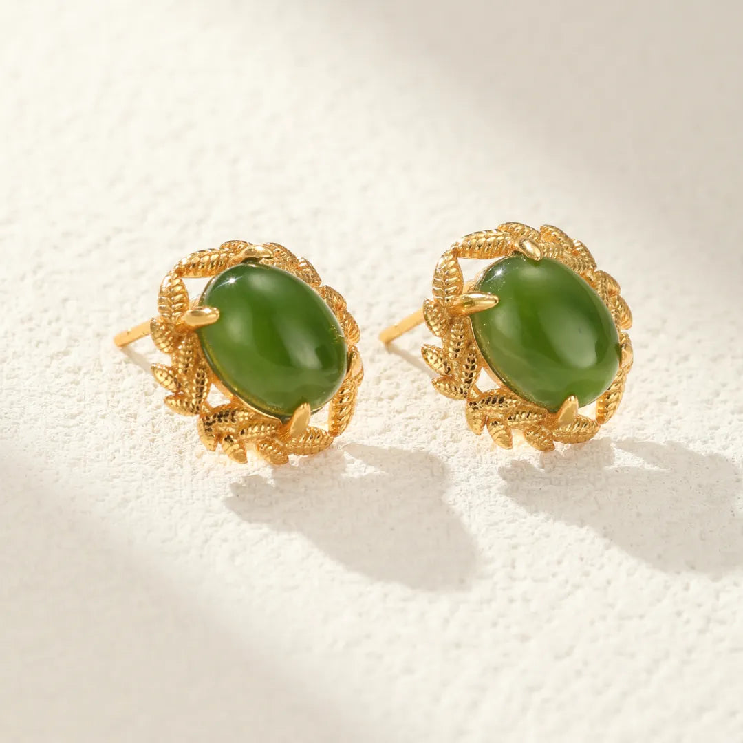 Boucles d'Oreilles Jade "Reine d'Équilibre" Argent Doré Or