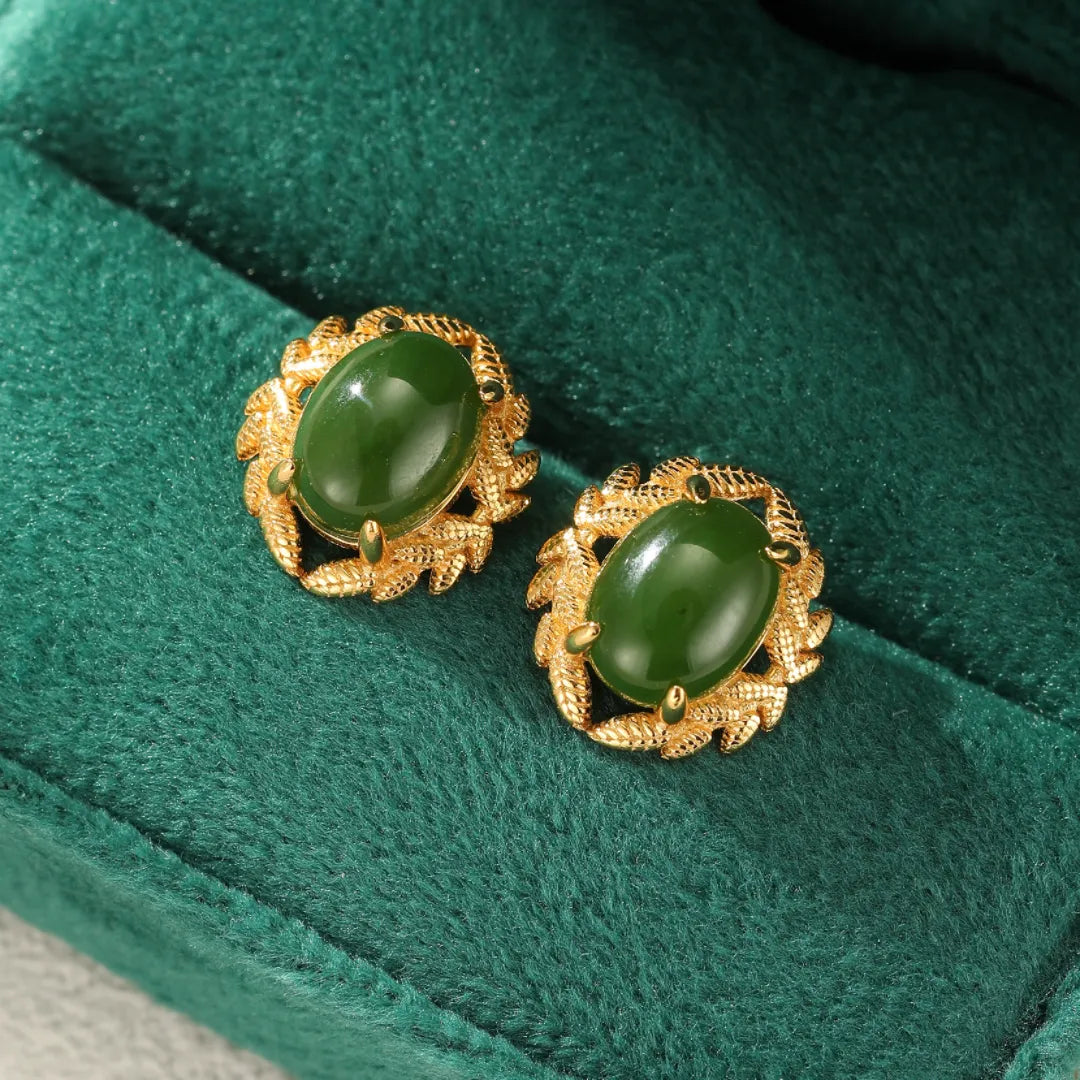 Boucles d'Oreilles Jade "Reine d'Équilibre" Argent Doré Or