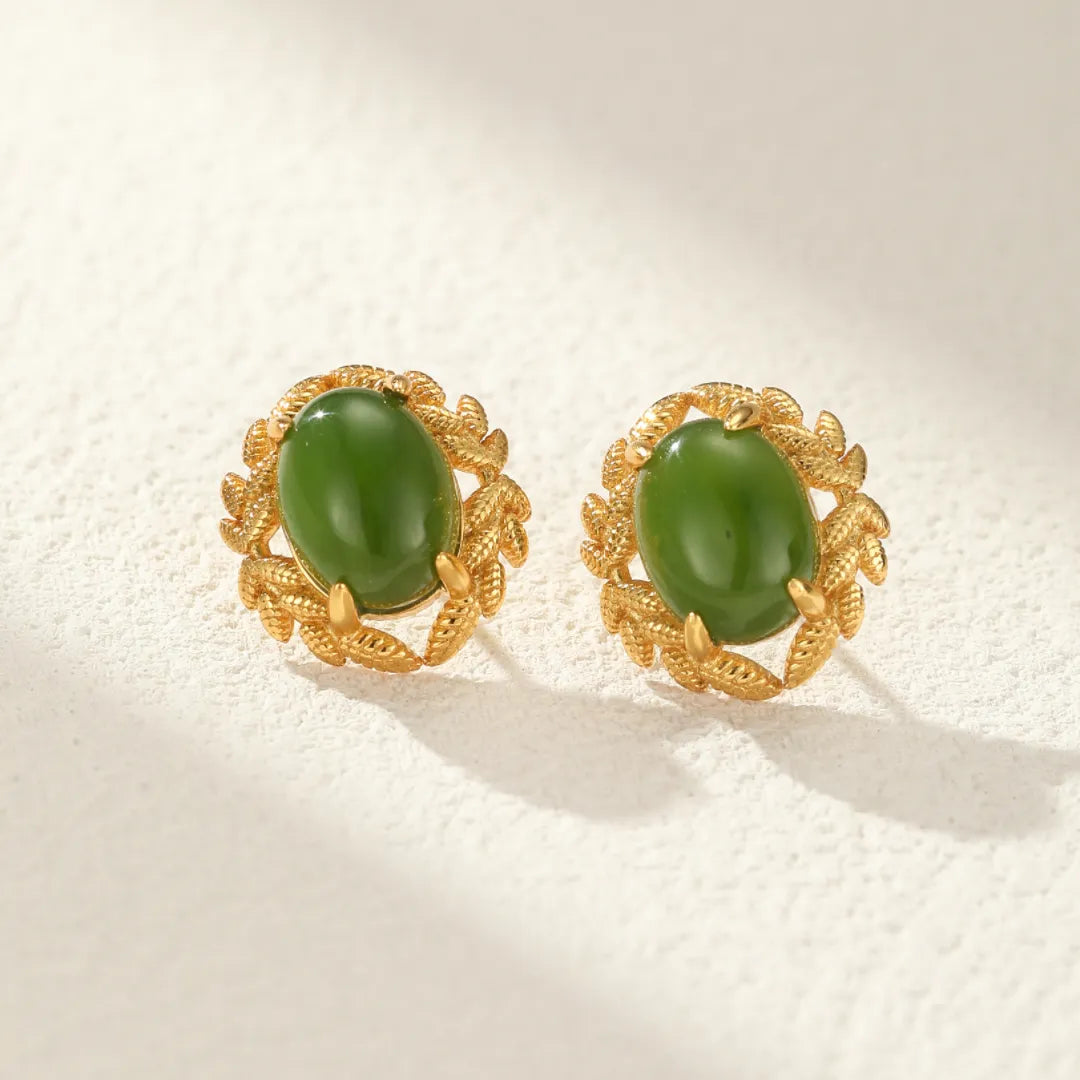 Boucles d'Oreilles Jade "Reine d'Équilibre" Argent Doré Or