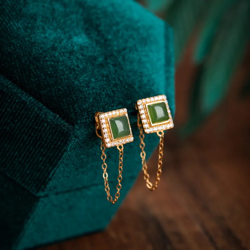 Boucles d'Oreilles Jade "Reine Douce" Argent Doré Or