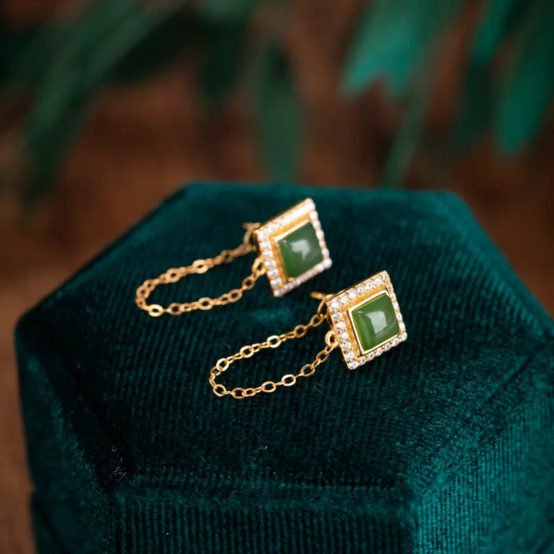 Boucles d'Oreilles Jade "Reine Douce" Argent Doré Or