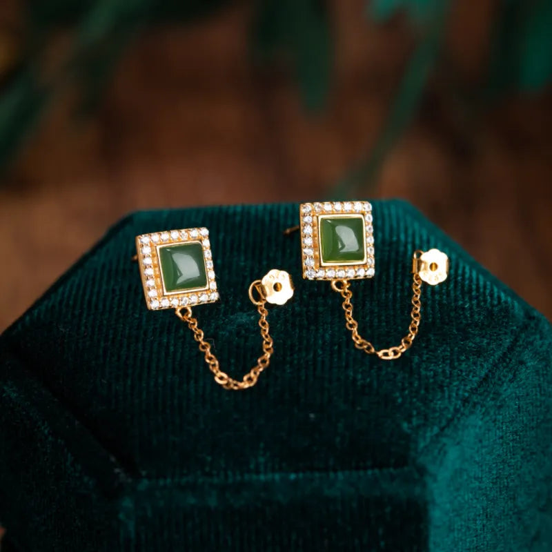 Boucles d'Oreilles Jade "Reine Douce" Argent Doré Or