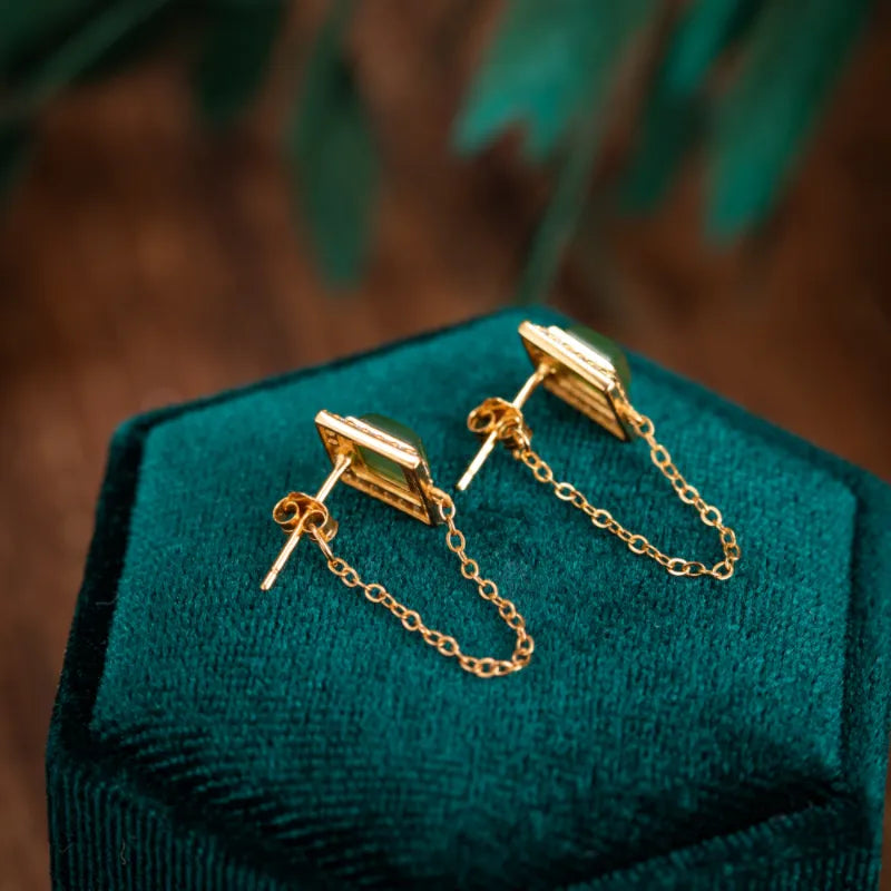Boucles d'Oreilles Jade "Reine Douce" Argent Doré Or