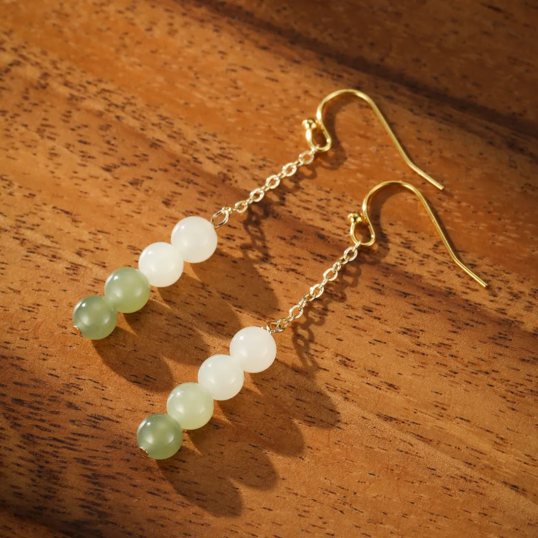 Boucles d'Oreilles Jade "Sagesse" Doré Or