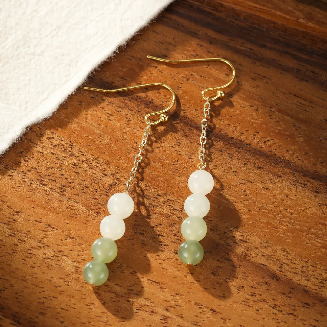 Boucles d'Oreilles Jade "Sagesse" Doré Or