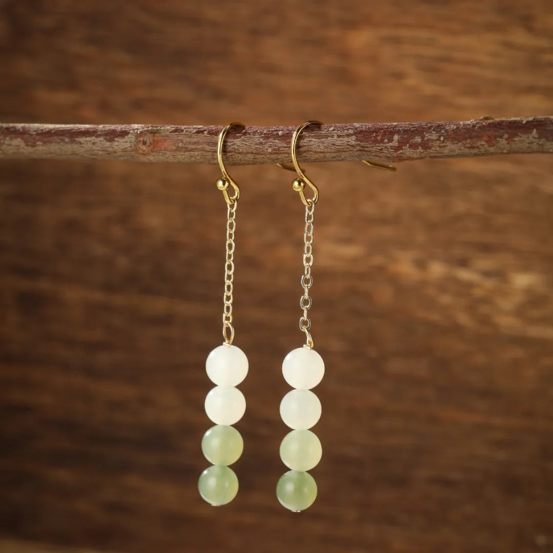 Boucles d'Oreilles Jade "Sagesse" Doré Or