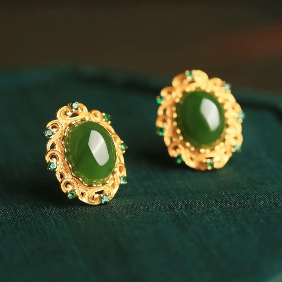 Boucles d'Oreilles Jade "Trésor Ancestral" Argent Doré Or