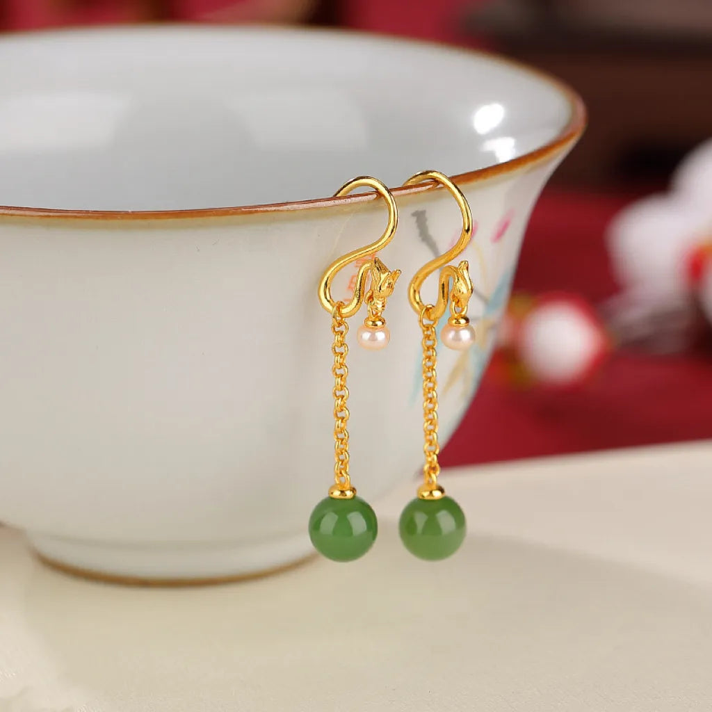 Boucles d'Oreilles Jade "Trésor Serein" Argent Doré Or