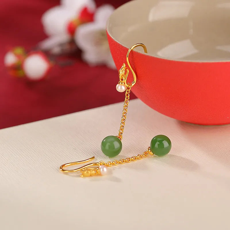Boucles d'Oreilles Jade "Trésor Serein" Argent Doré Or