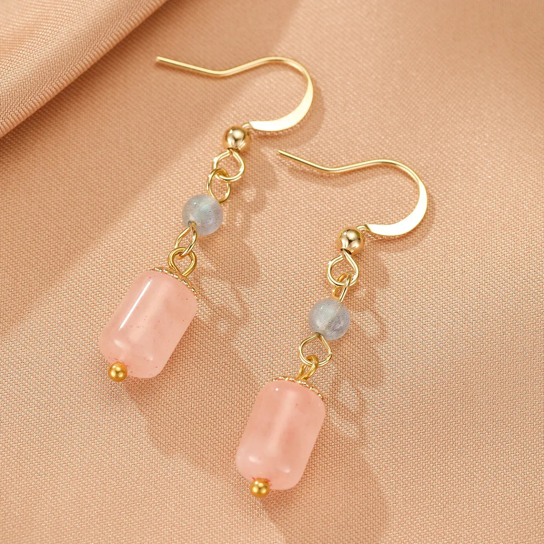 Orecchini Labradorite e Quarzo Rosa "Eclat Romantico"