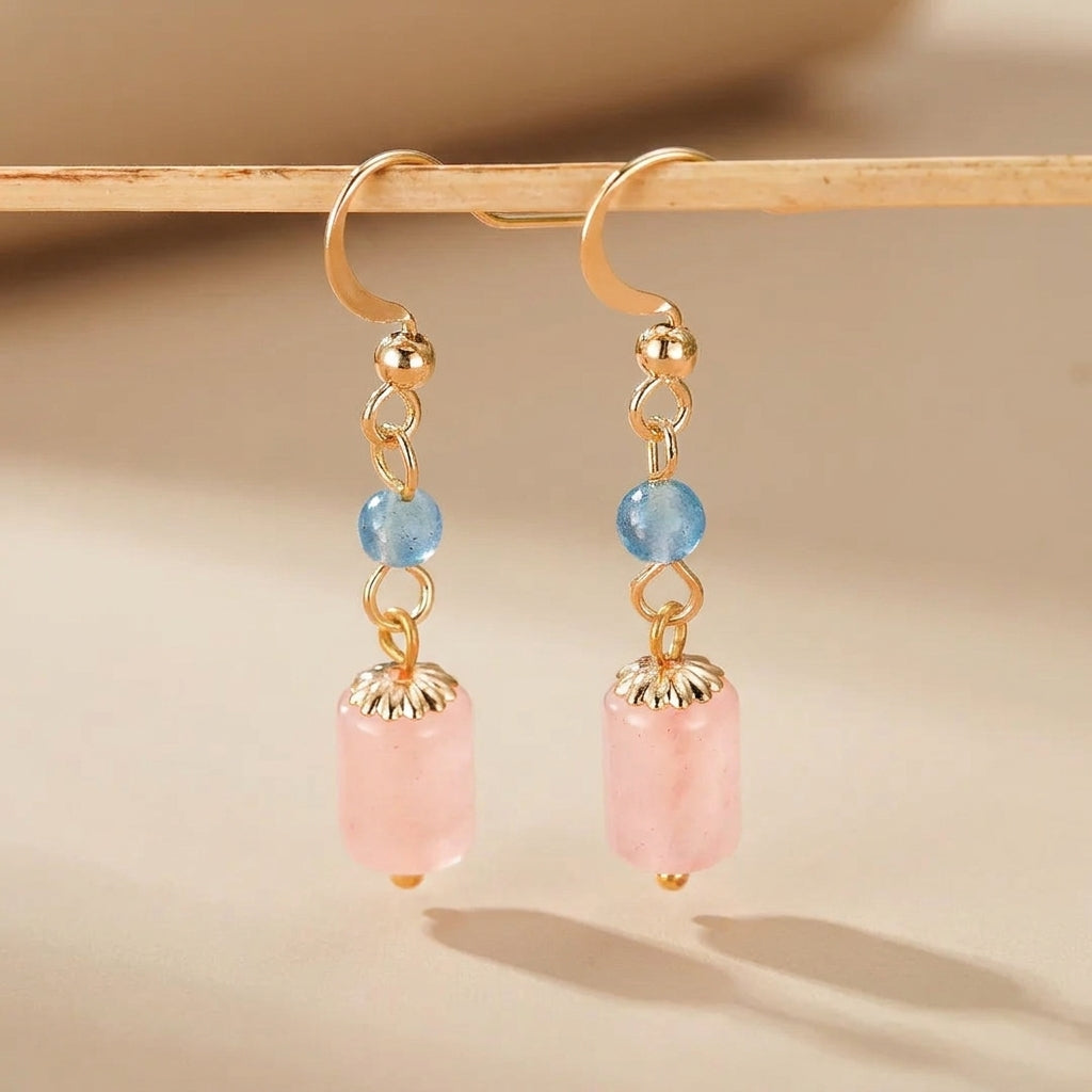 Boucles d'Oreilles Labradorite et Quartz Rose "Éclat Romantique" @main
