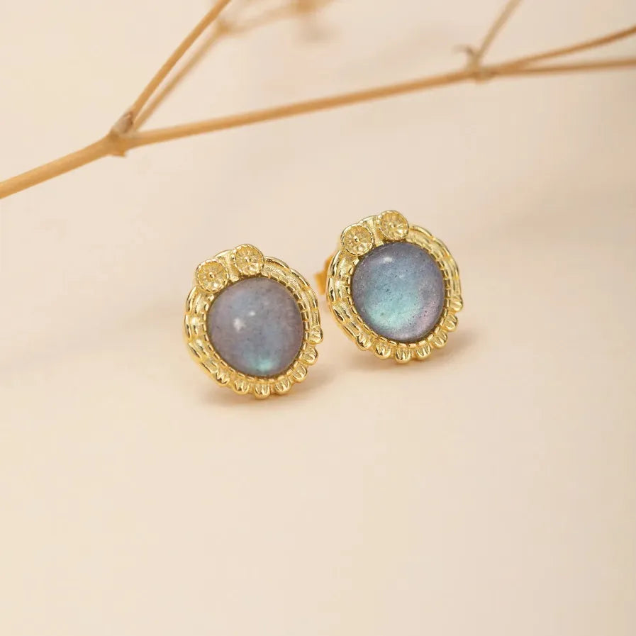 Pendientes de Labradorita "Reflejos Antiguos" Plata Dorada