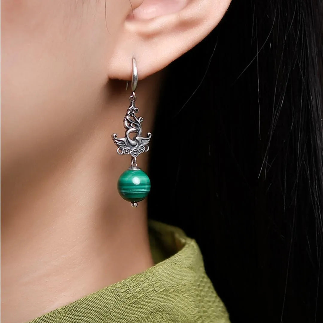 Boucles d’Oreilles Malachite "Ailes de Renaissance" Argent 925